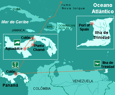 mapa da viagem: trecho Ilha de Trinidad - Colón - Punta Chamé - Aguadulce