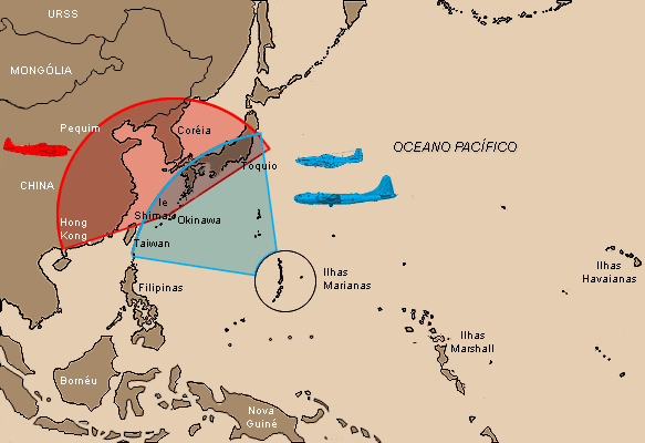 mapa do Pacífico - cobertura de missões da USAAF (1944 - 45)