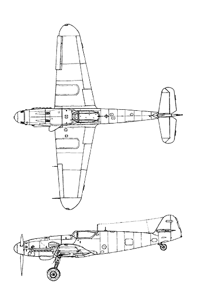 Planta em duas vistas do Messerschmitt Bf-109G